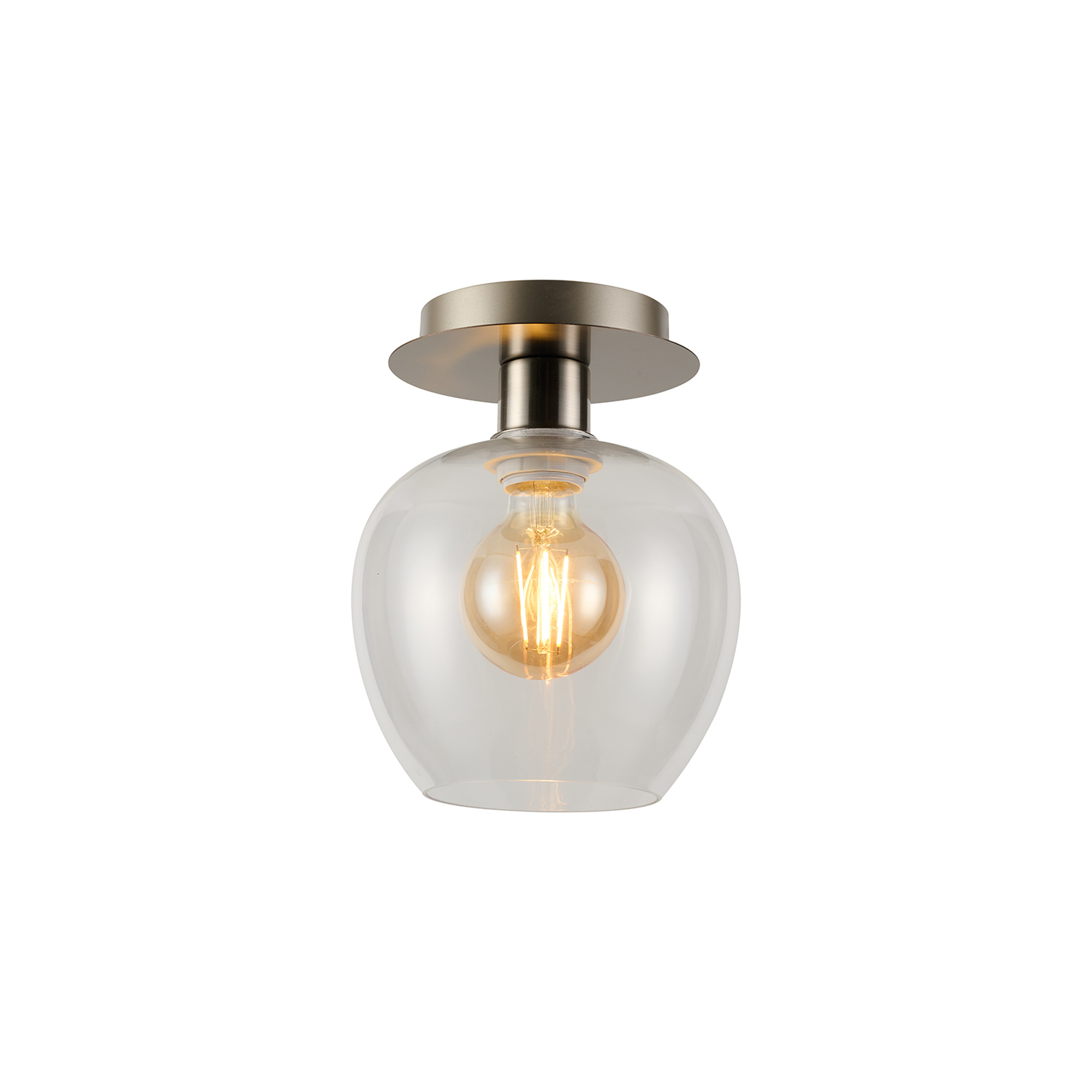 DK1421  Lori 15cm Round Ceiling Flush, 1 Light Flush Fitting E27, Satin Nickel/Clear Wine Shades